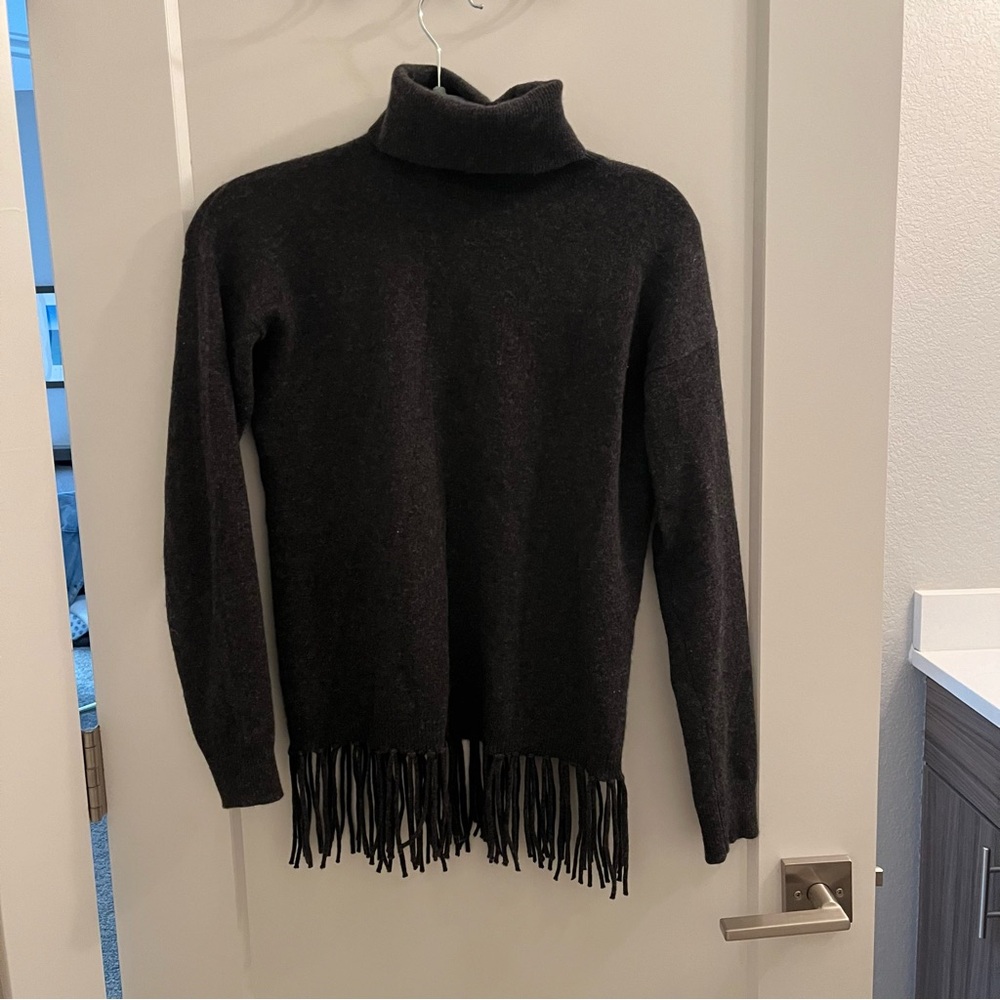 C by Bloomingdales Cashmere Turtleneck Sweater with Fringe Edge